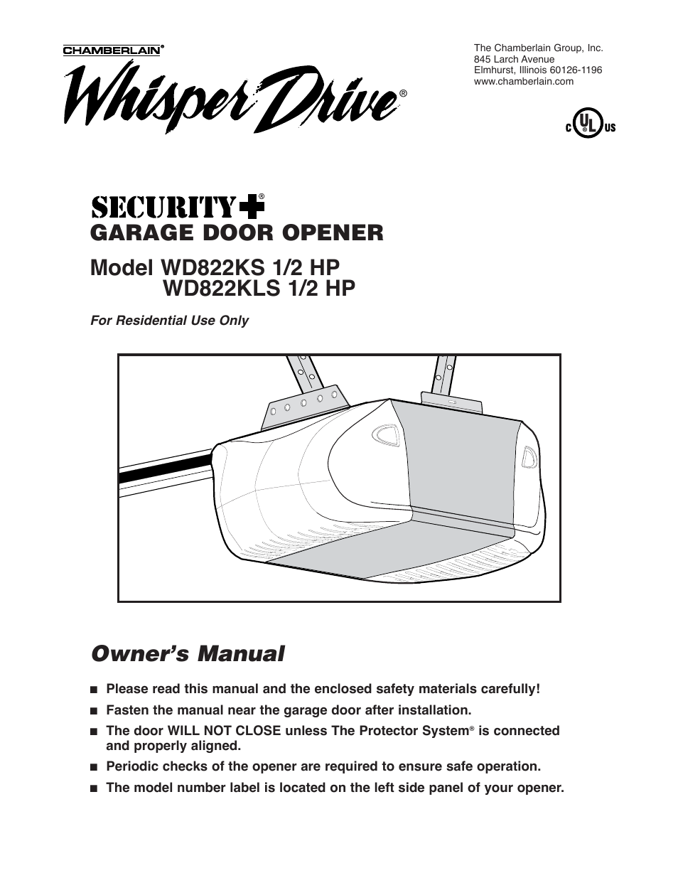 Chamberlain WD822KLS 1/2 User Manual | 40 pages