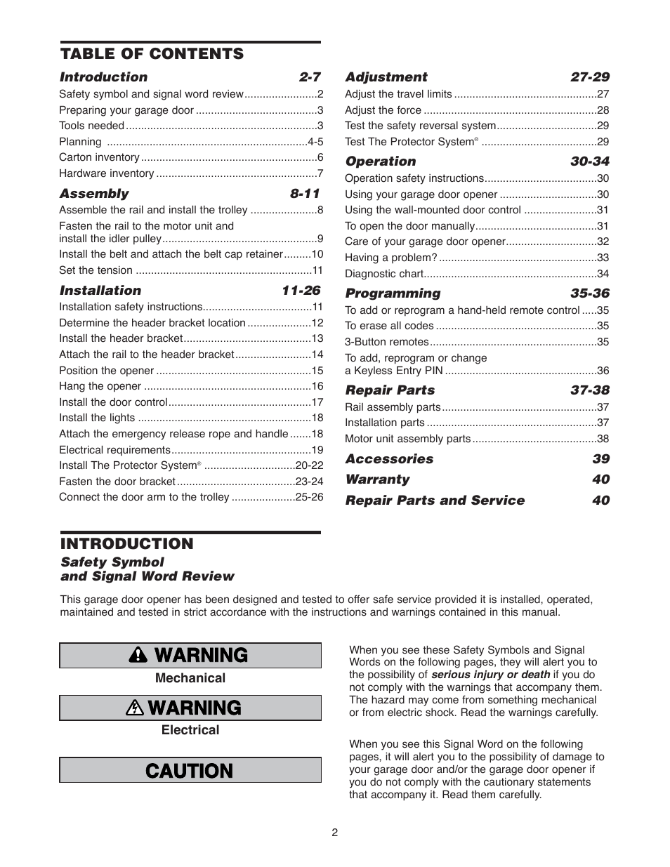 Chamberlain WD822KLS 1/2 User Manual | Page 2 / 40