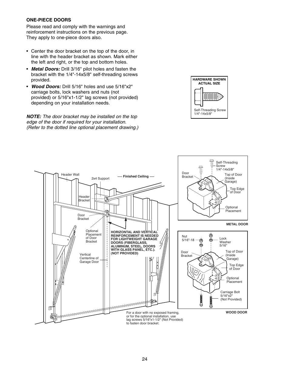 One-piece doors | Chamberlain WD822KLS 1/2 User Manual | Page 24 / 40