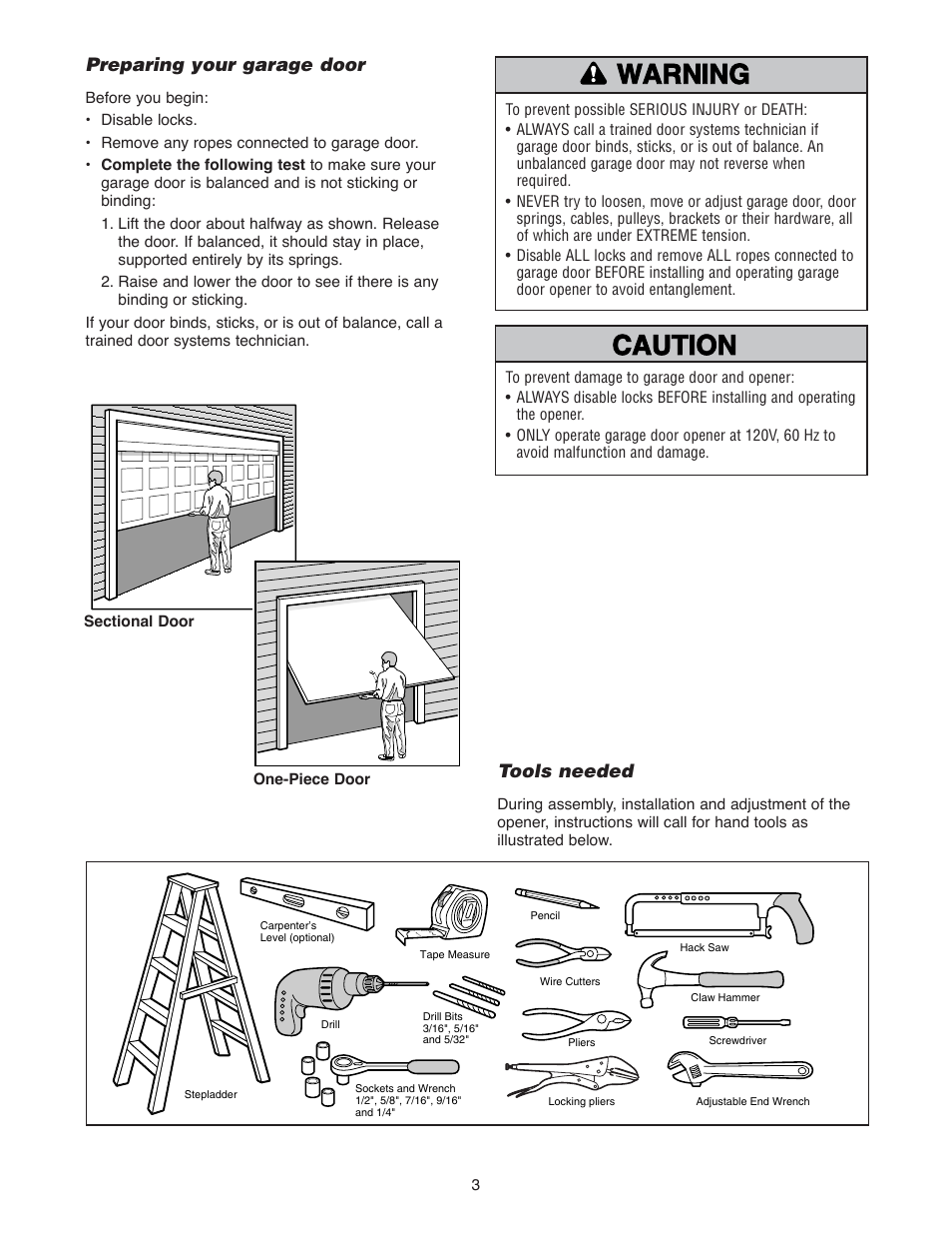 Preparing your garage door | Chamberlain WD822KLS 1/2 User Manual | Page 3 / 40