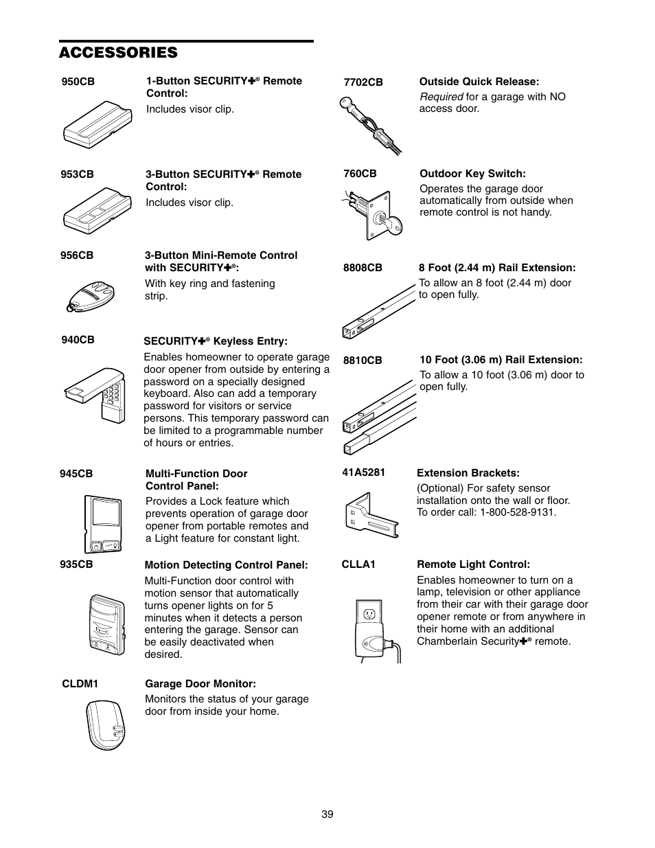 Accessories | Chamberlain WD822KLS 1/2 User Manual | Page 39 / 40