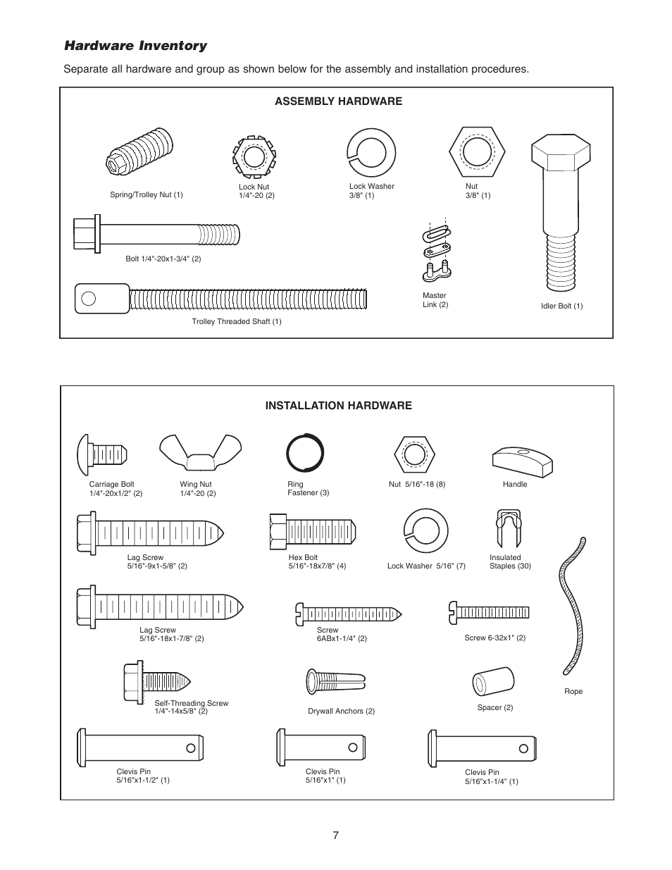 Hardware inventory | Chamberlain WD822KLS 1/2 User Manual | Page 7 / 40