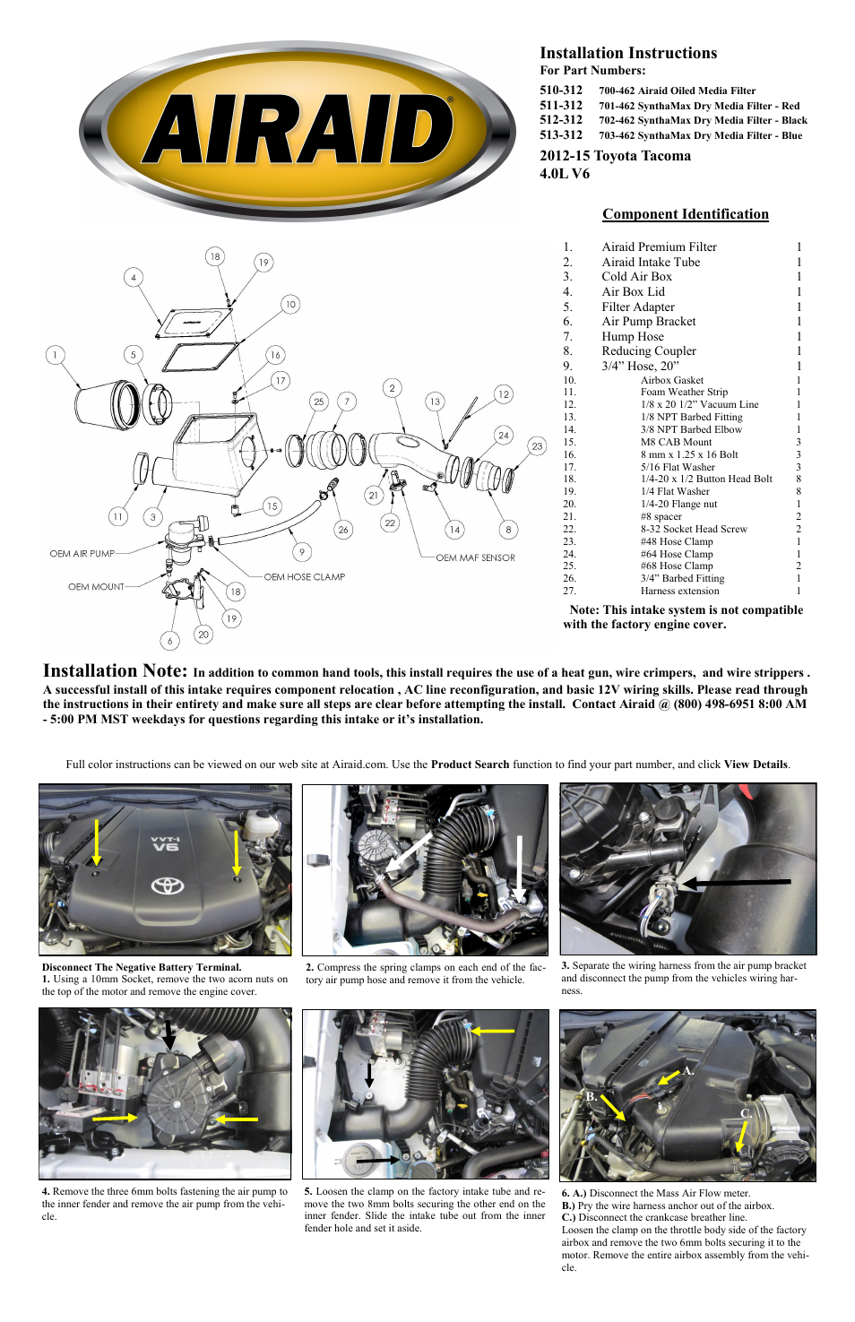 Airaid 510-312 User Manual | 4 pages