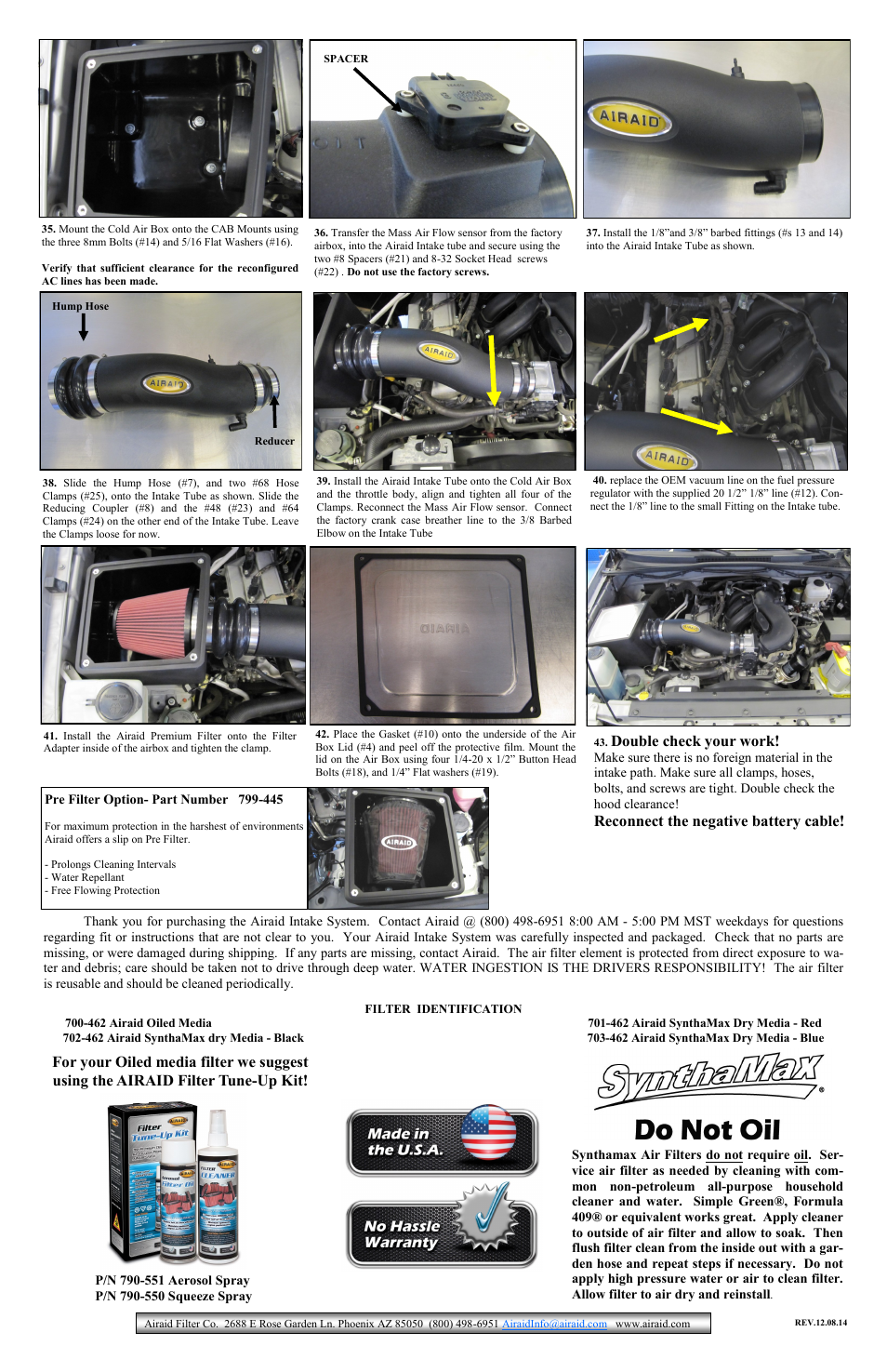 Double check your work, Reconnect the negative battery cable | Airaid 510-312 User Manual | Page 4 / 4