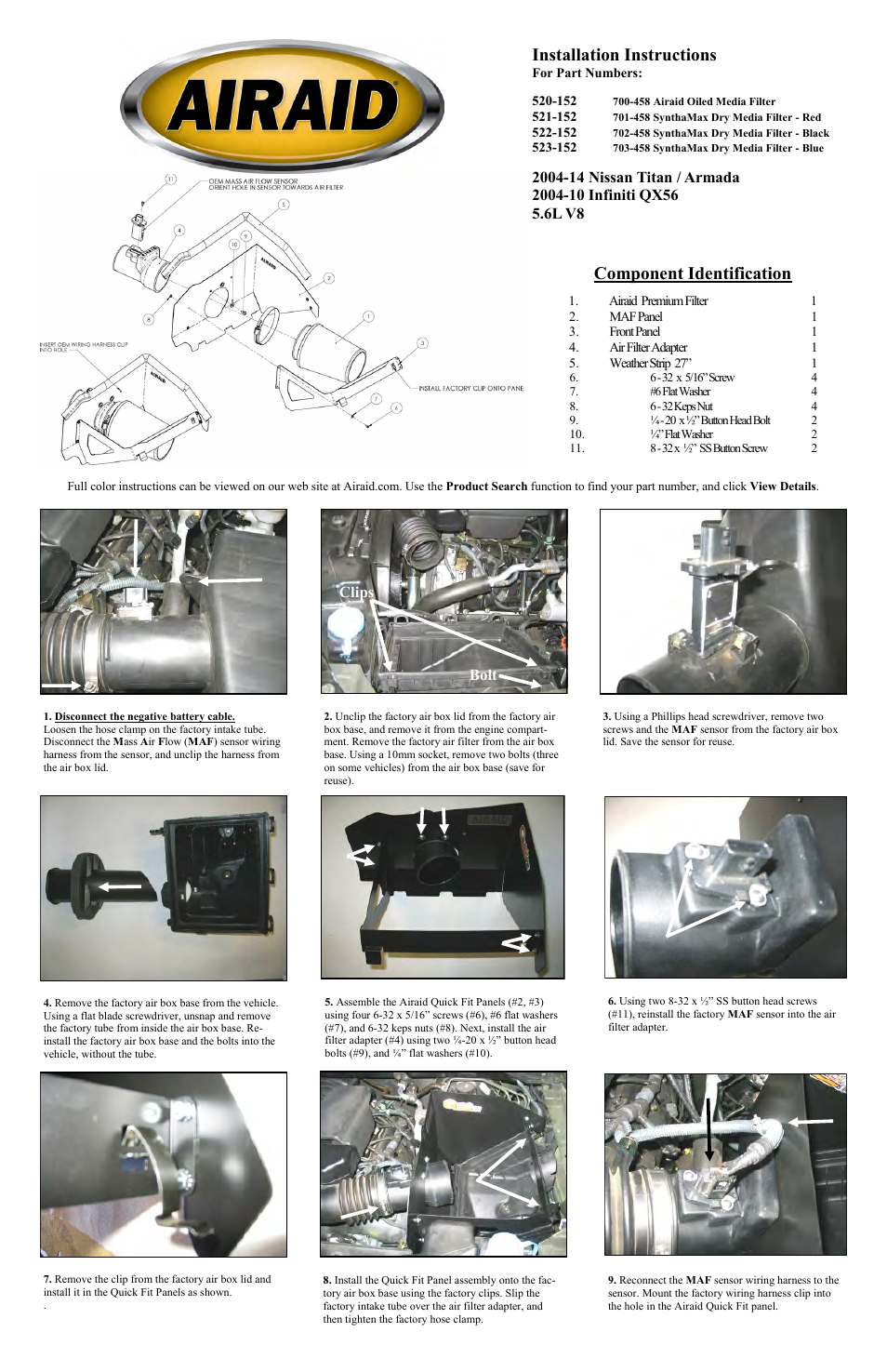 Airaid 520-152 User Manual | 2 pages