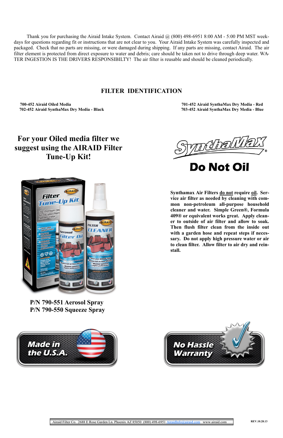 Filter identification | Airaid 530-202 User Manual | Page 2 / 2