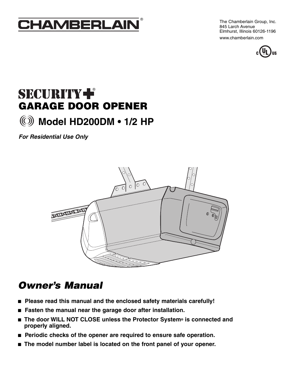 Chamberlain SECURITY HD200DM User Manual | 40 pages