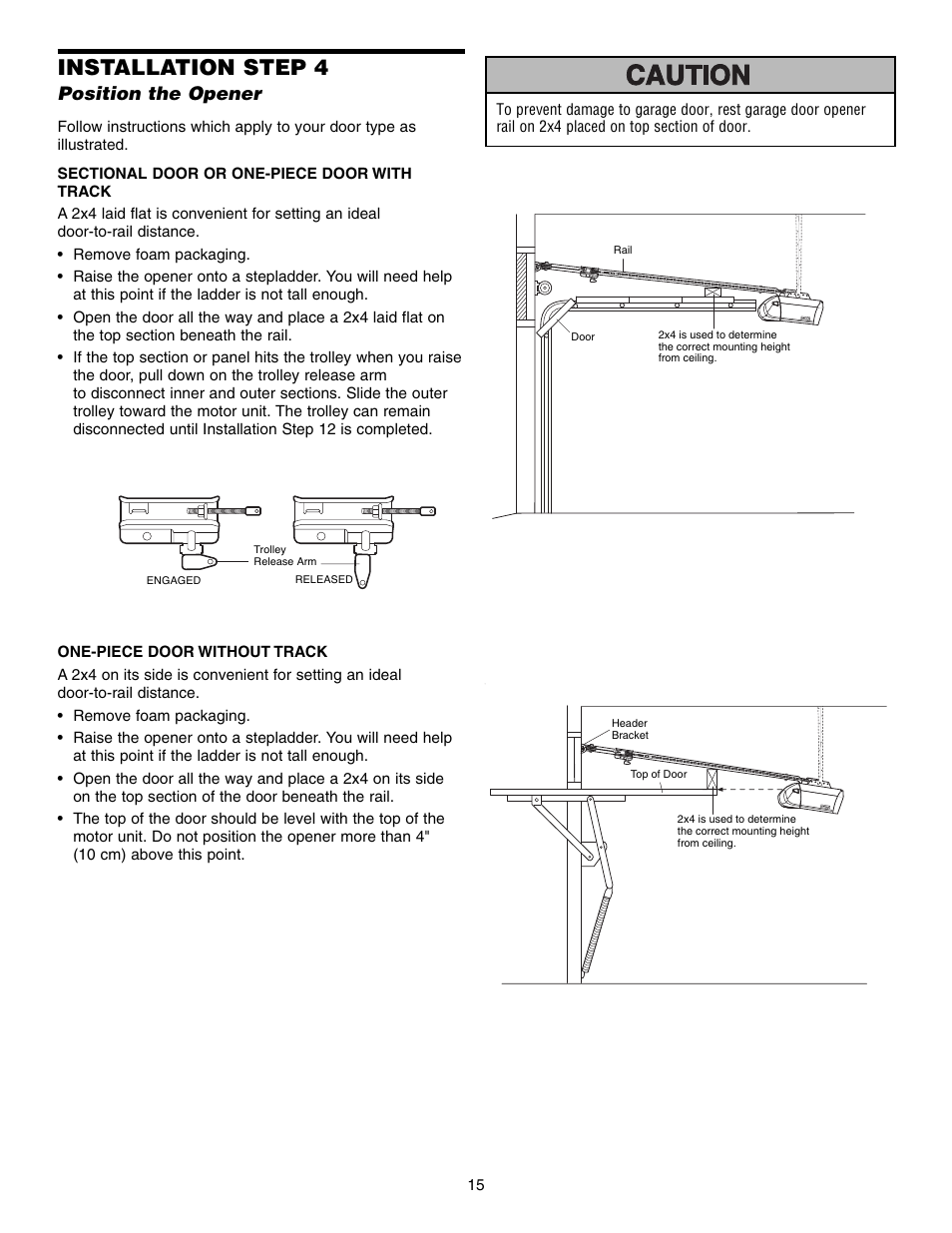 Position the opener, Installation step 4 | Chamberlain SECURITY HD200DM User Manual | Page 15 / 40