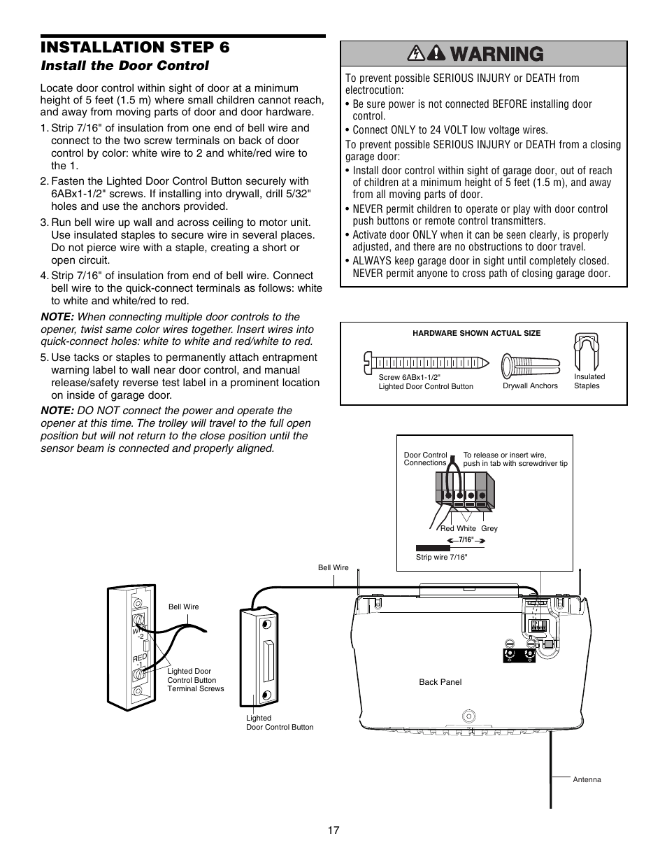 Install the door control, Installation step 6 | Chamberlain SECURITY HD200DM User Manual | Page 17 / 40