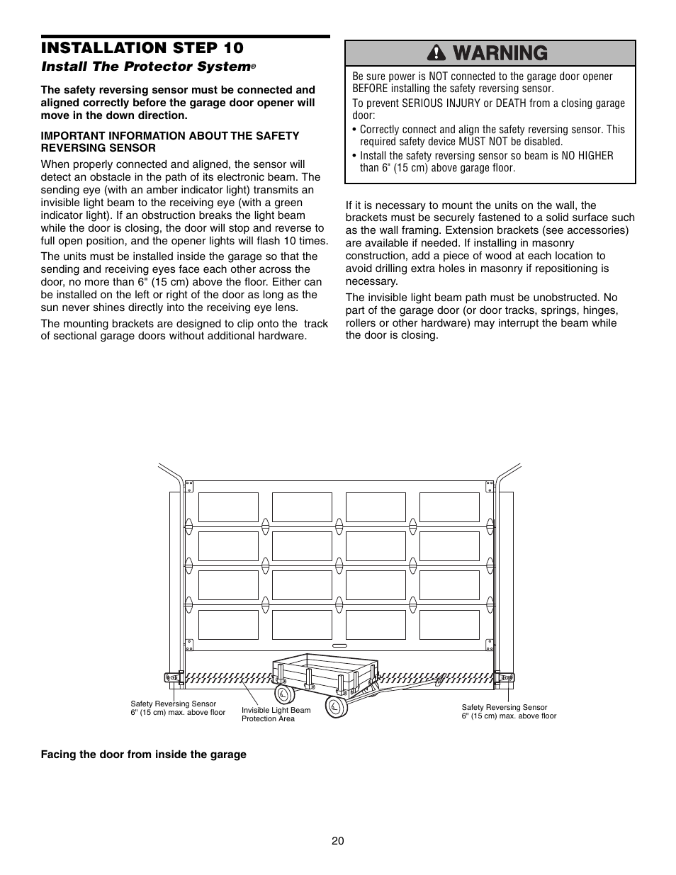 Install the protector system, Installation step 10 | Chamberlain SECURITY HD200DM User Manual | Page 20 / 40