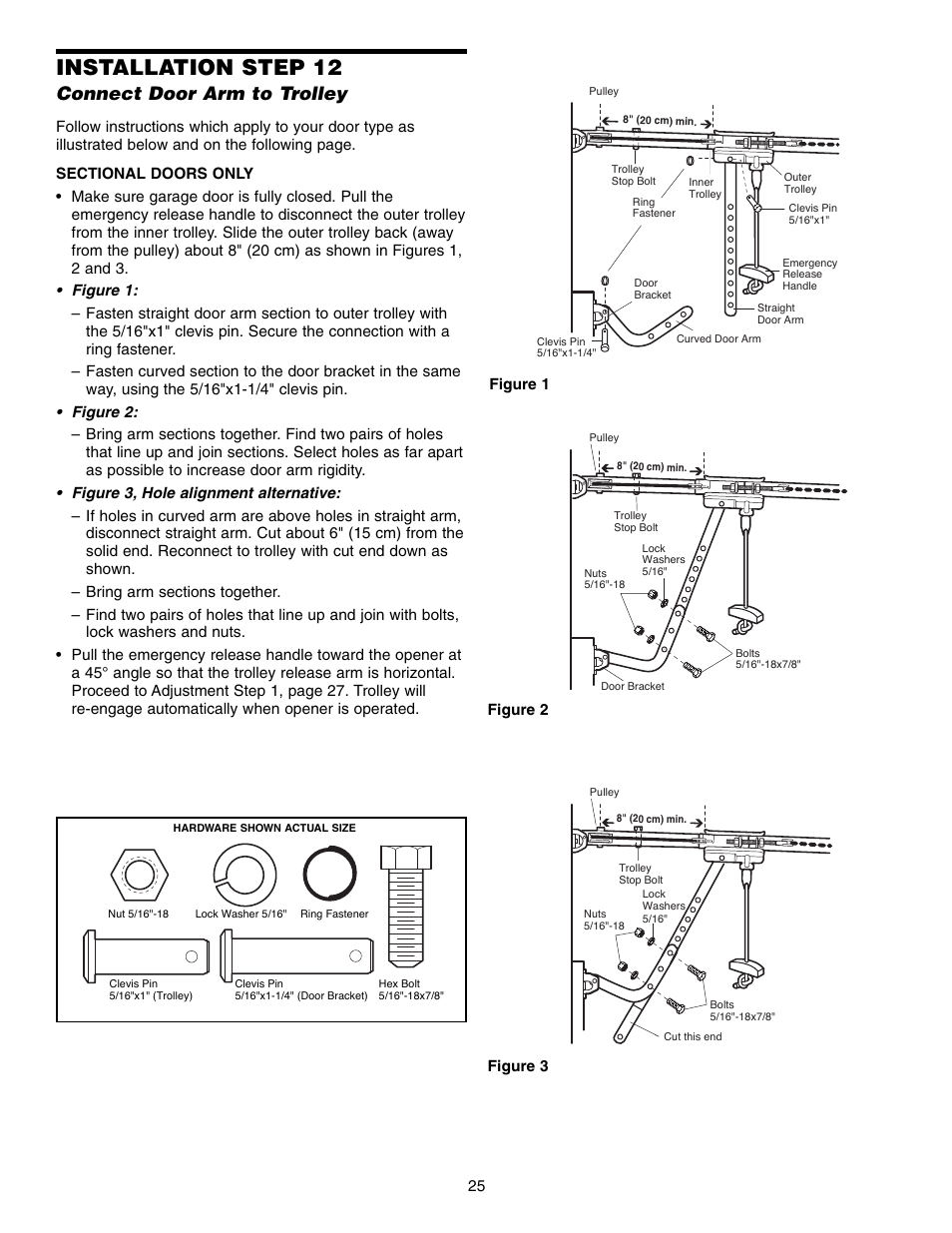 Connect door arm to trolley, Installation step 12 | Chamberlain SECURITY HD200DM User Manual | Page 25 / 40