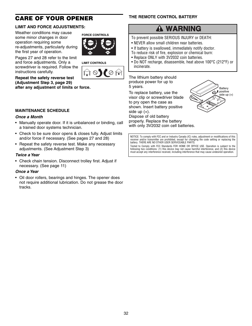 Care of your opener | Chamberlain SECURITY HD200DM User Manual | Page 32 / 40