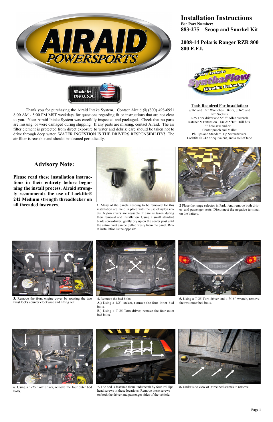 Airaid 883-275 User Manual | 7 pages