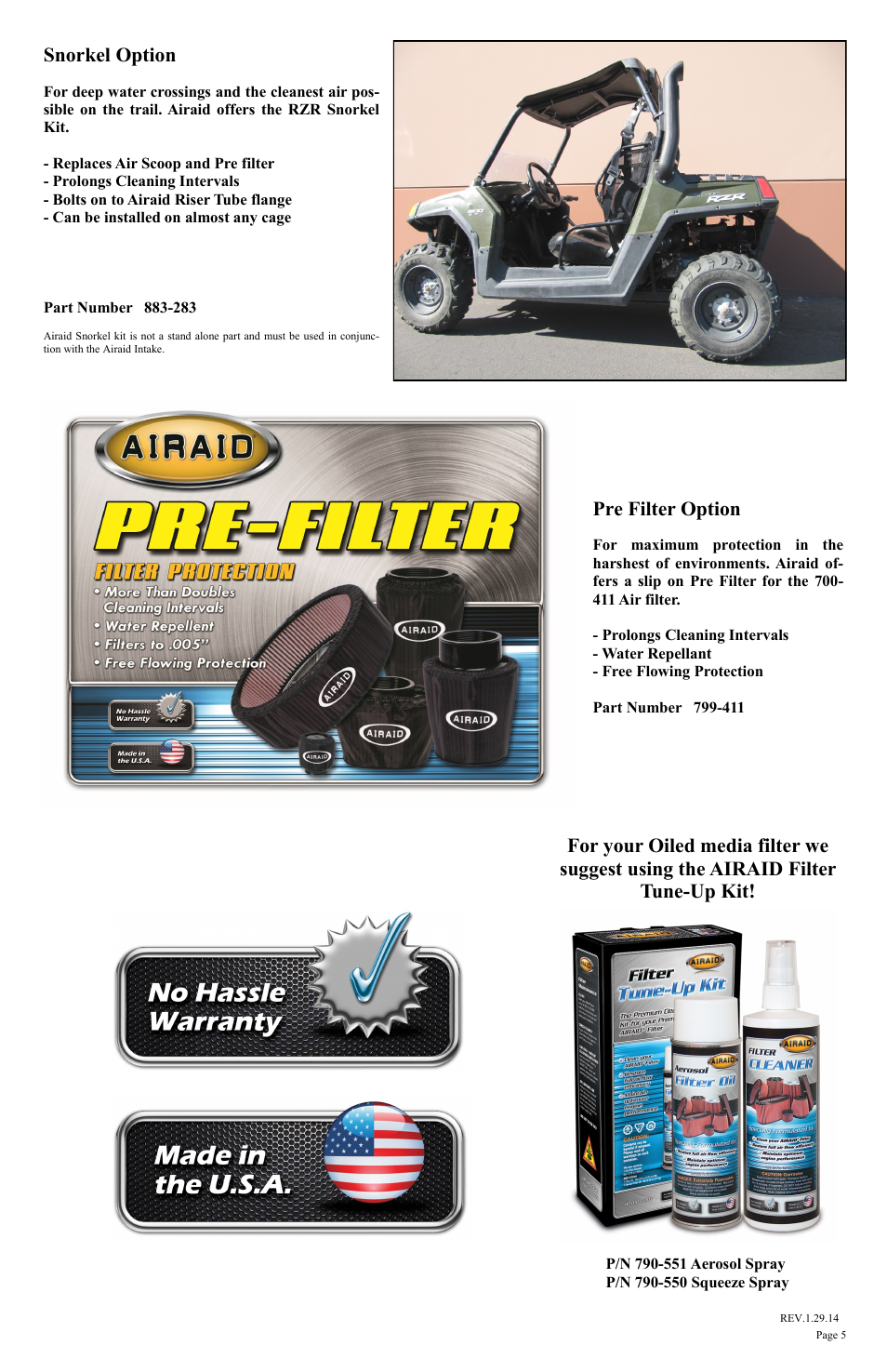 Pre filter option, Snorkel option | Airaid 883-282 User Manual | Page 5 / 7