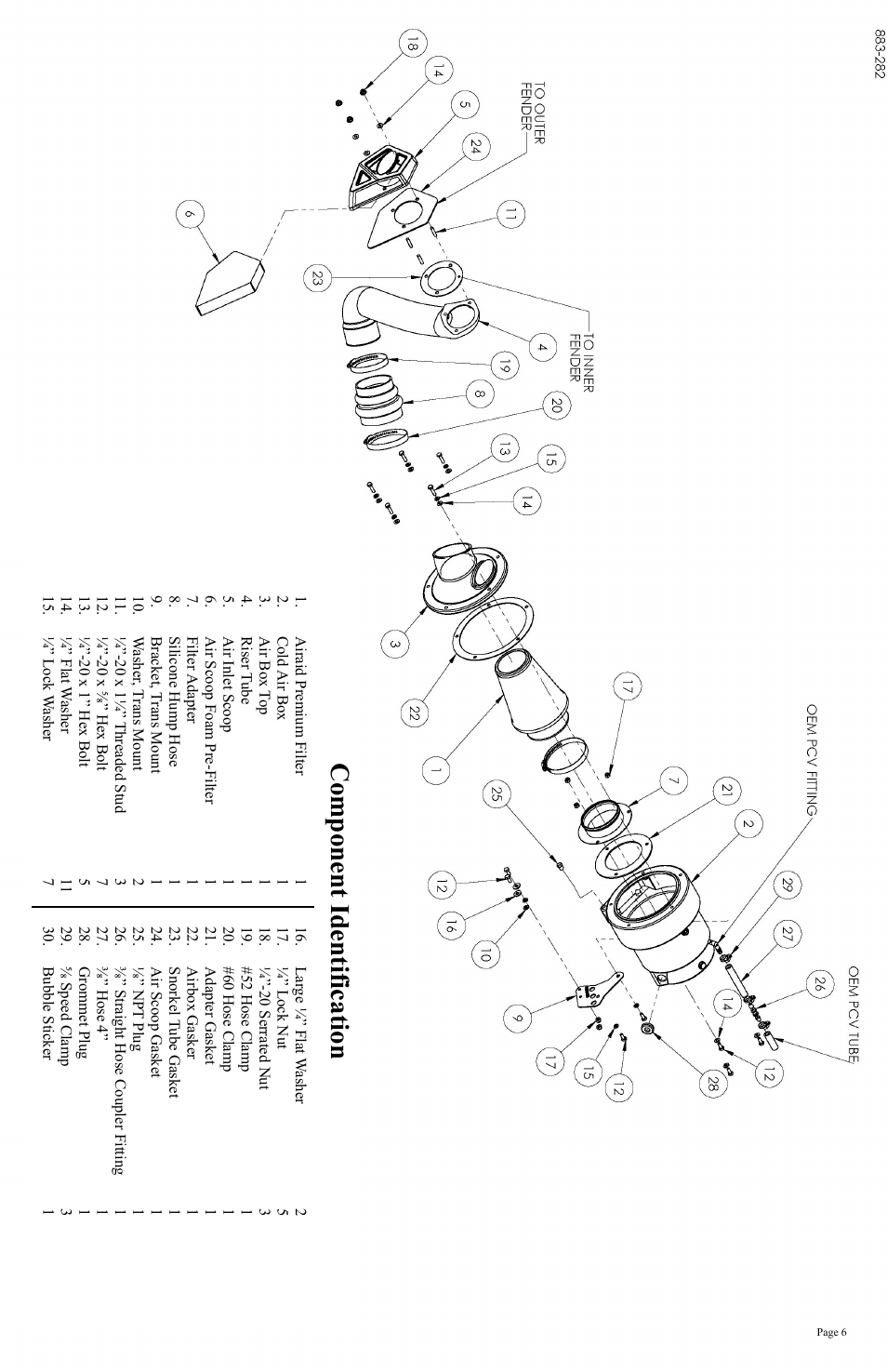 Component identi ficat io n | Airaid 883-282 User Manual | Page 6 / 7