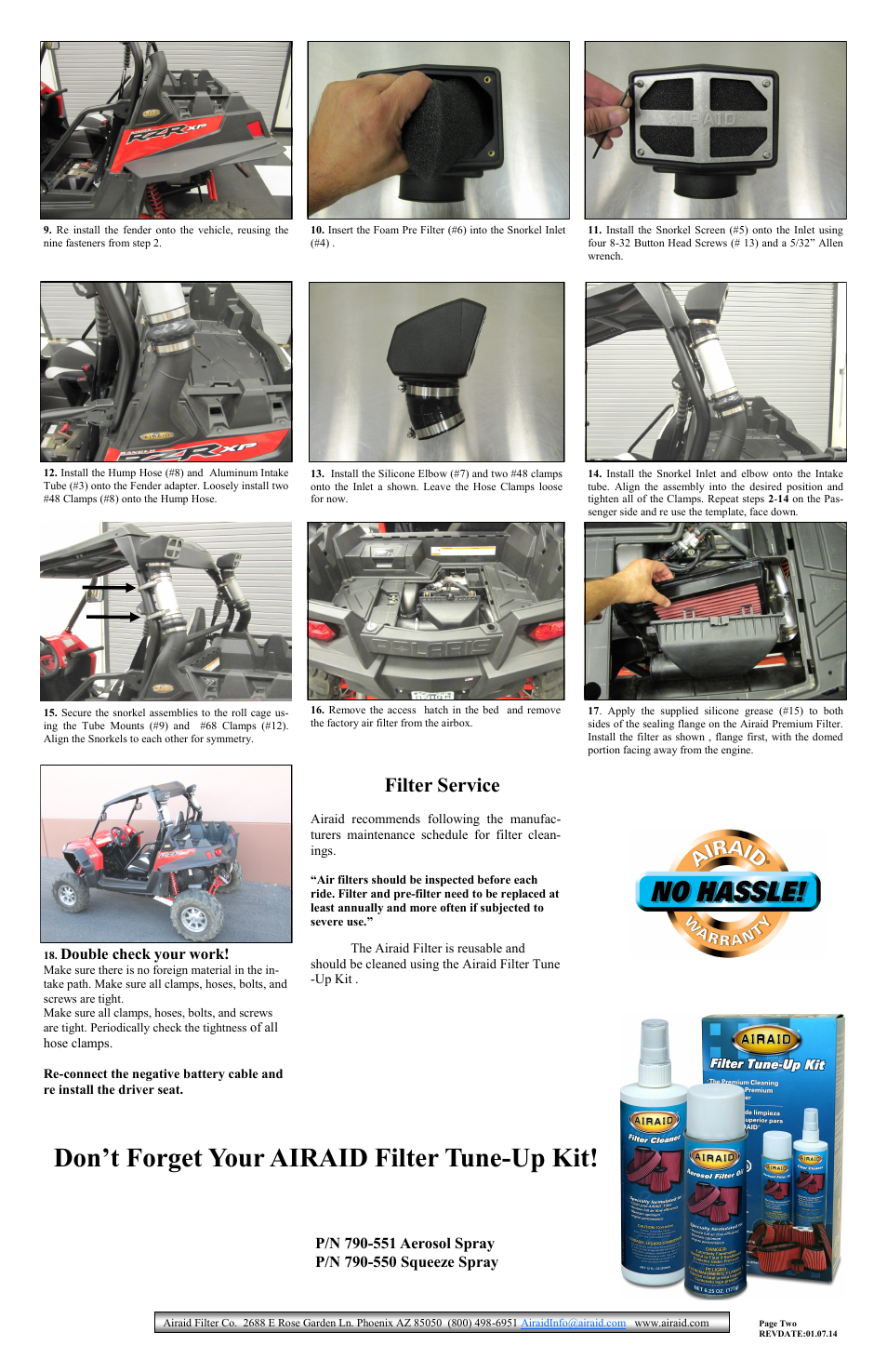 Don’t forget your airaid filter tune-up kit, Filter service | Airaid 883-300 User Manual | Page 2 / 4