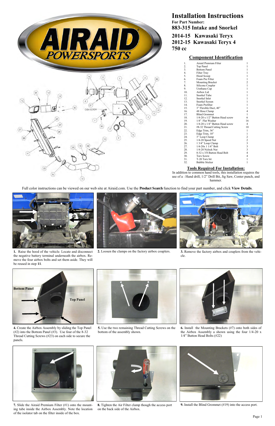 Airaid 883-315 User Manual | 6 pages