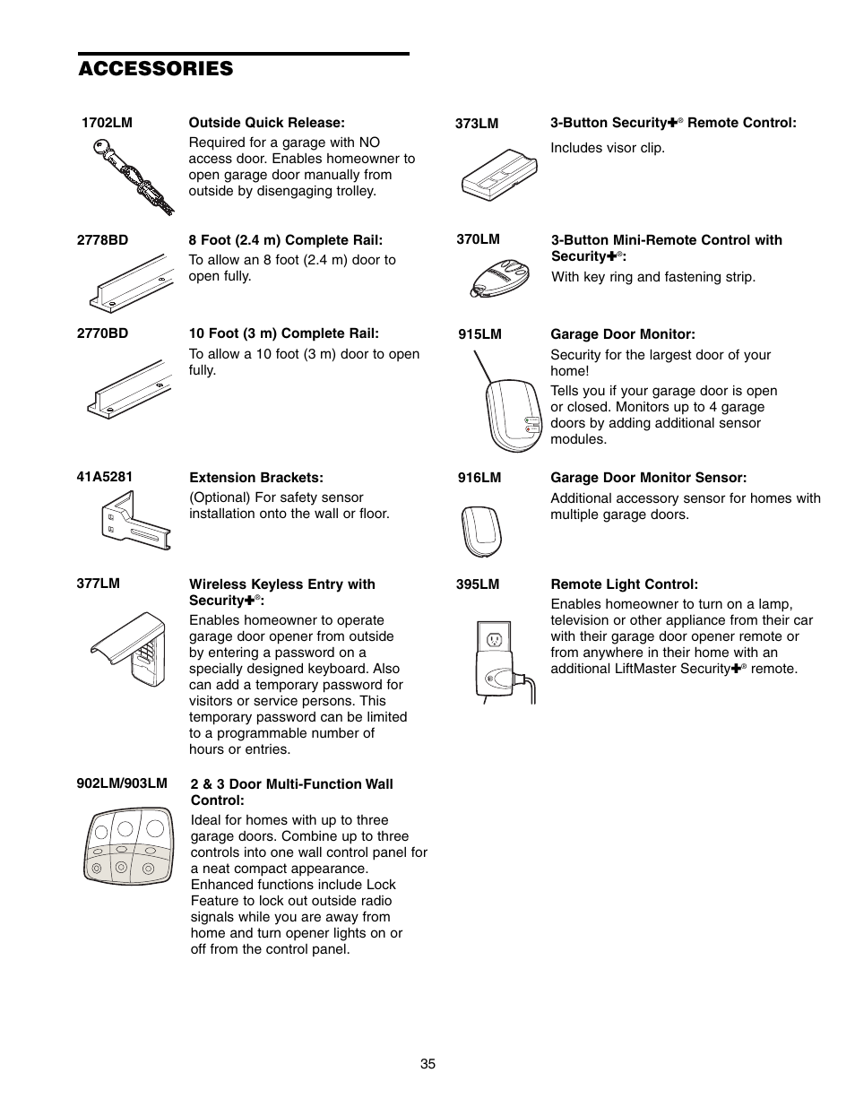Accessories | Chamberlain 3585-100 3/4 HP User Manual | Page 35 / 36