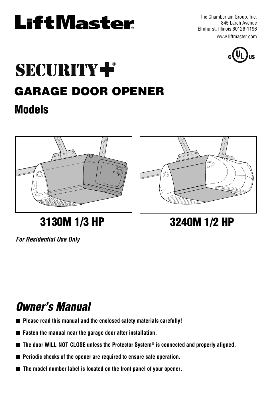 Chamberlain 3130M 1/3 HP User Manual | 36 pages