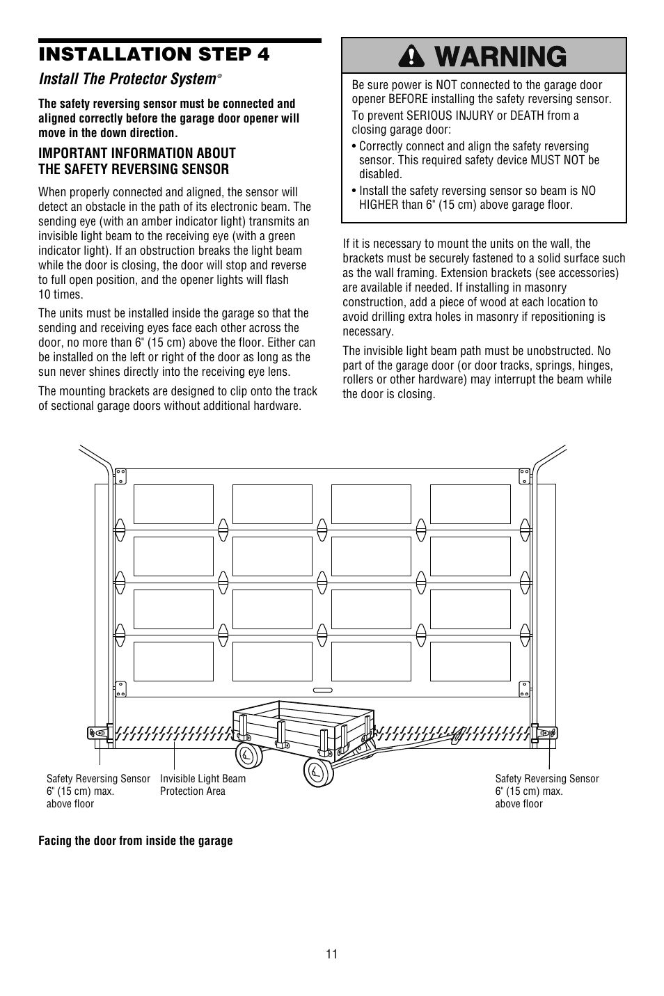 Install the protector system, Installation step 4 | Chamberlain 3130M 1/3 HP User Manual | Page 11 / 36