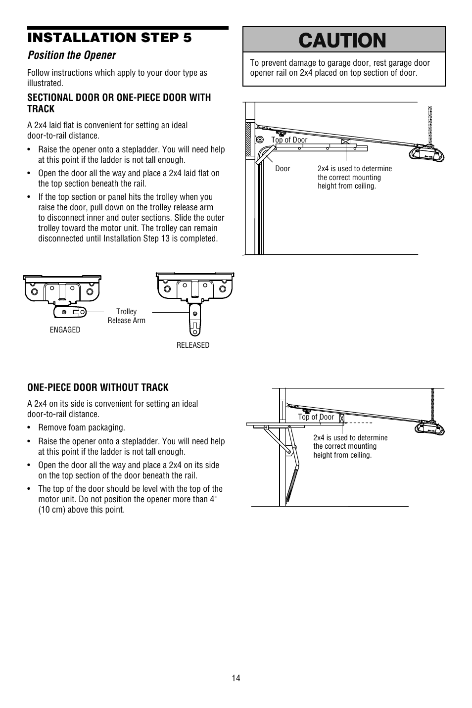 Position the opener, Installation step 5 | Chamberlain 3130M 1/3 HP User Manual | Page 14 / 36