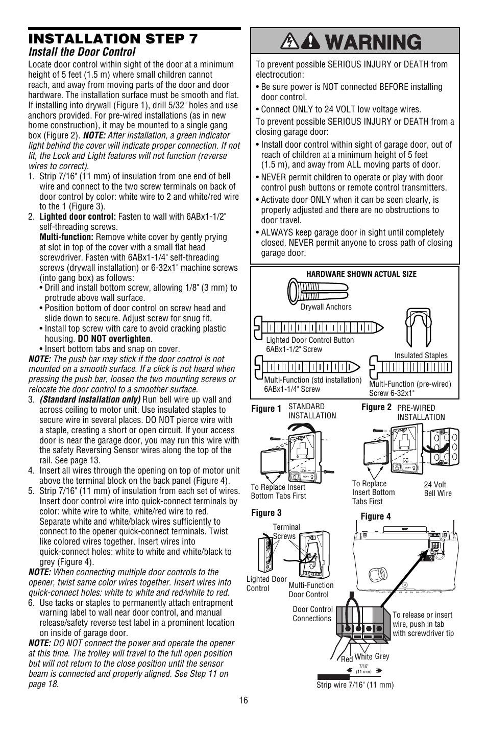 Install the door control, Installation step 7 | Chamberlain 3130M 1/3 HP User Manual | Page 16 / 36