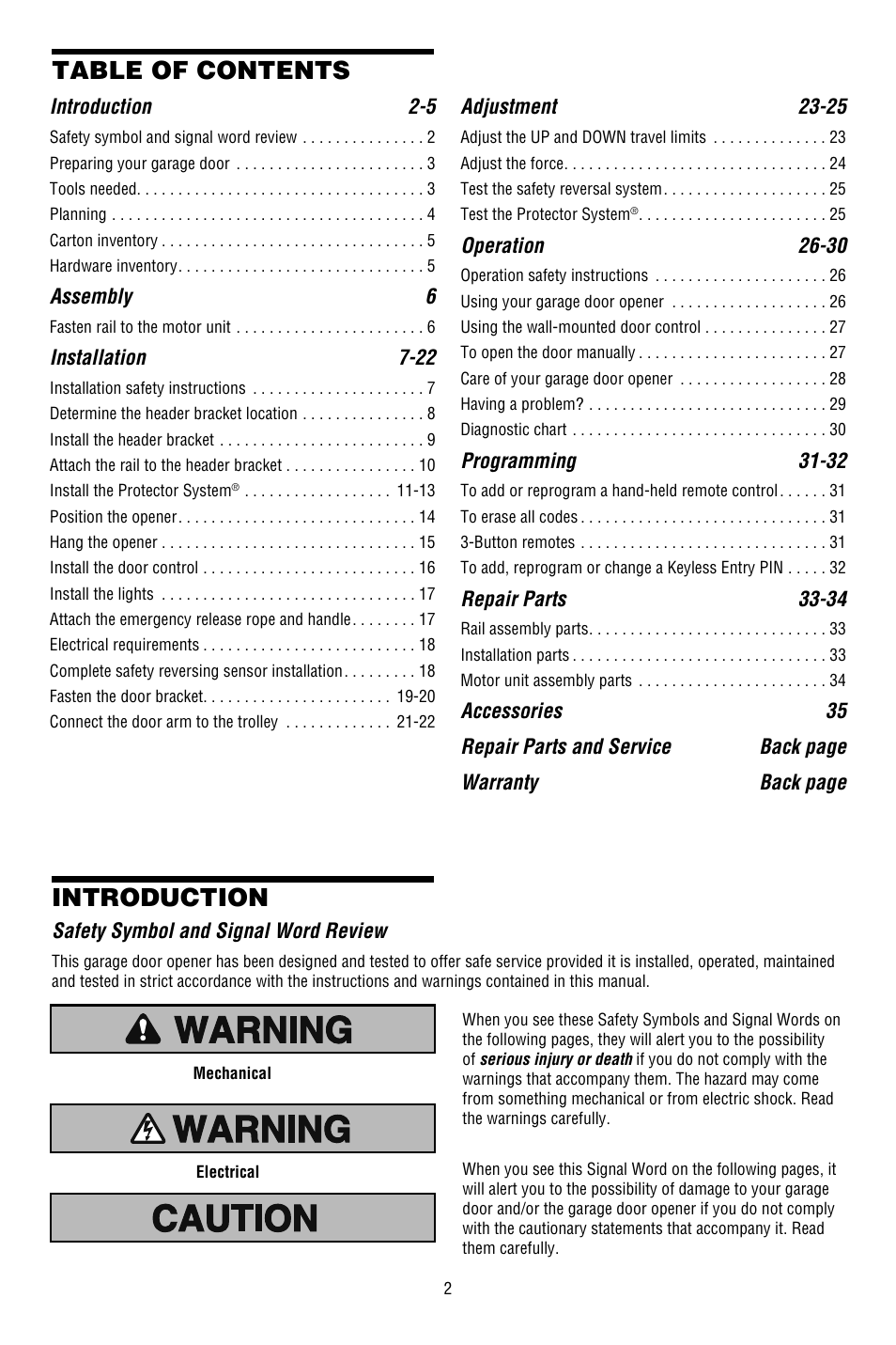 Chamberlain 3130M 1/3 HP User Manual | Page 2 / 36