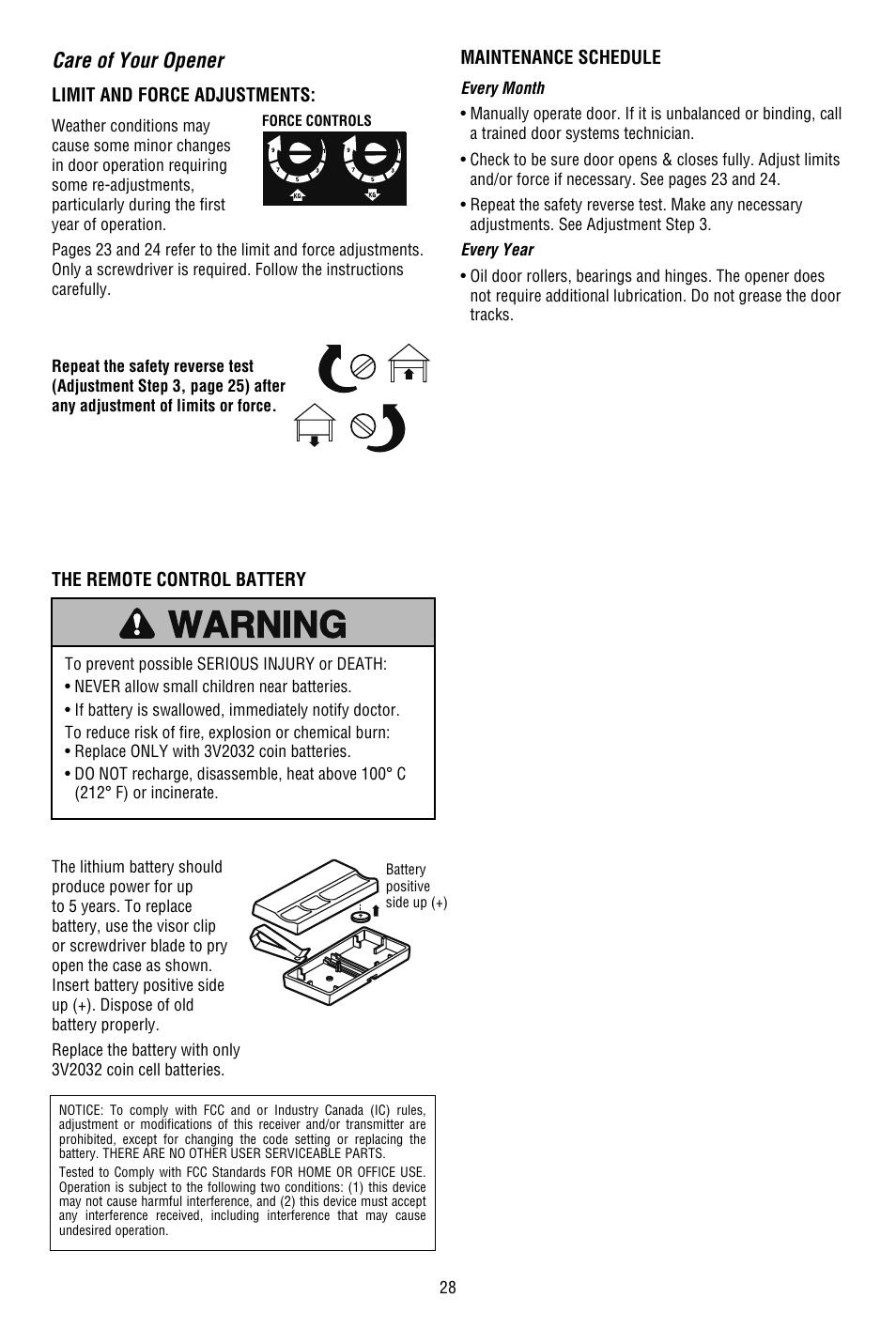 Care of your opener | Chamberlain 3130M 1/3 HP User Manual | Page 28 / 36