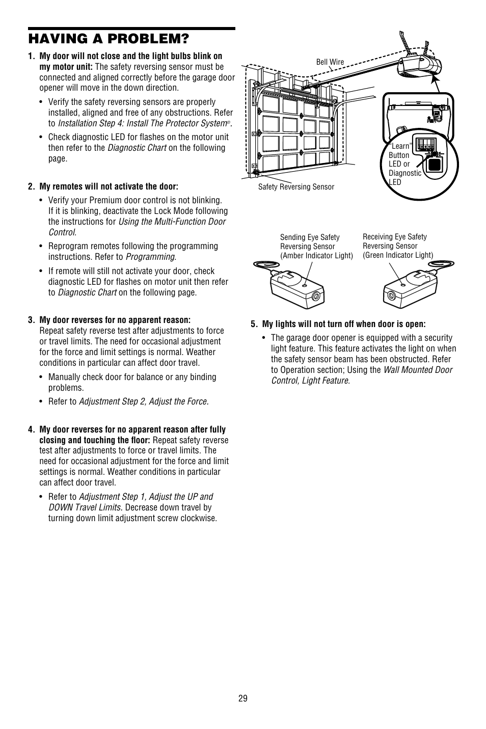 Having a problem | Chamberlain 3130M 1/3 HP User Manual | Page 29 / 36