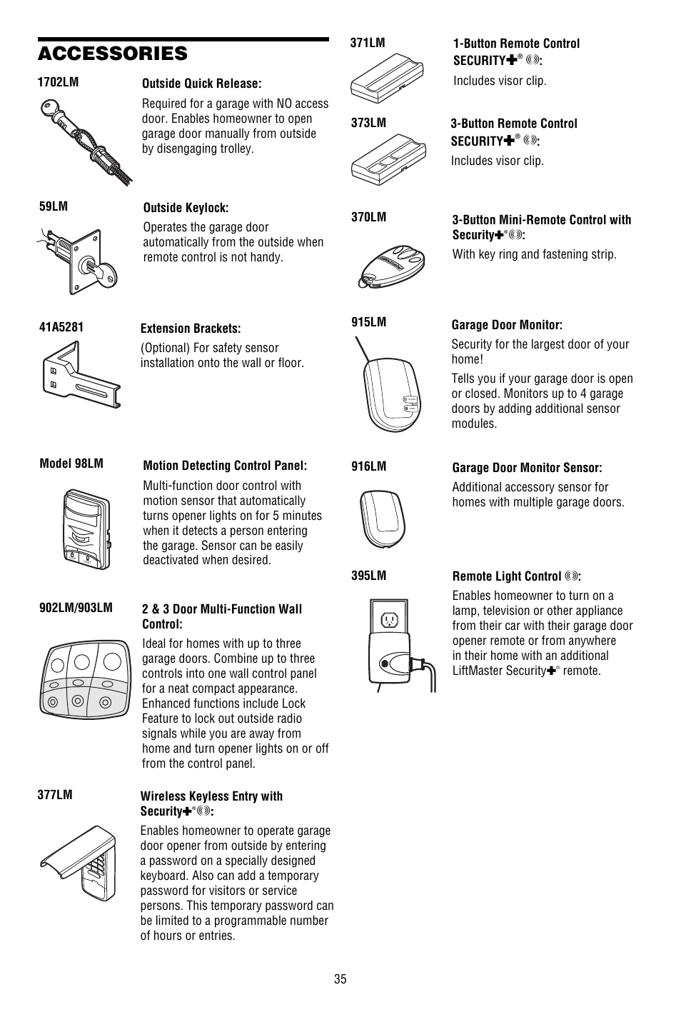 Accessories | Chamberlain 3130M 1/3 HP User Manual | Page 35 / 36