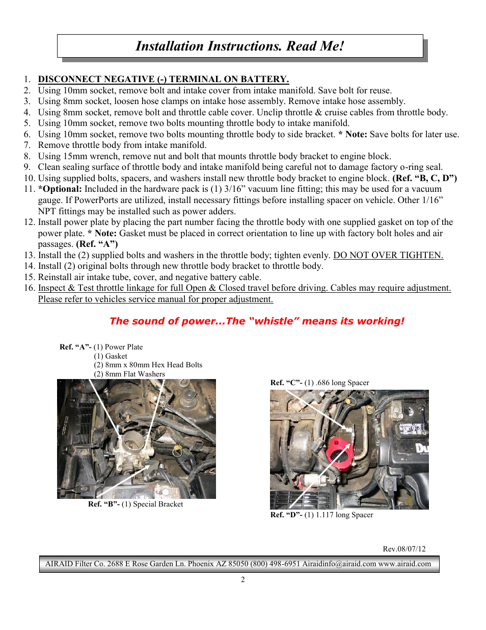 Installation instructions. read me | Airaid 300-564-P User Manual | Page 2 / 2
