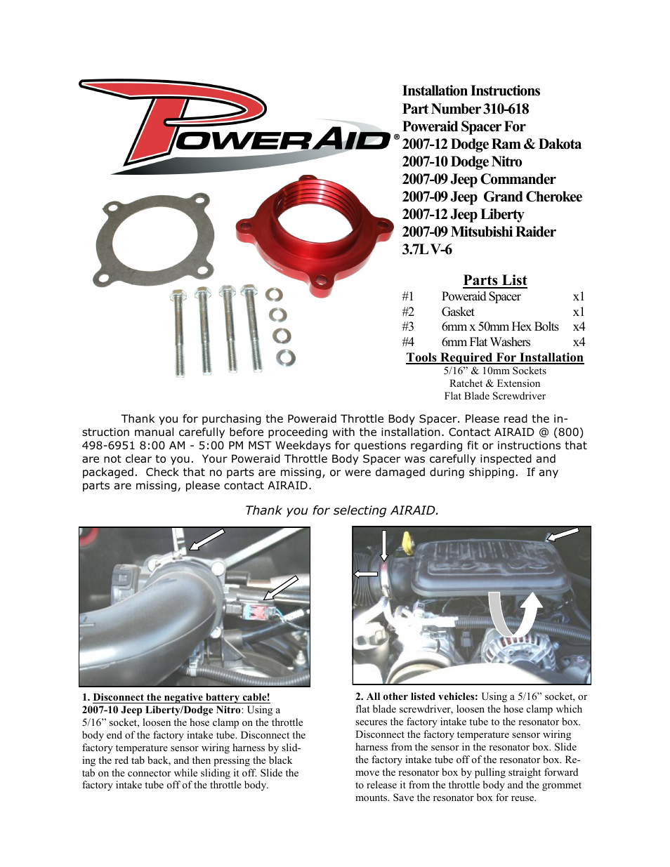 Airaid 310-618 User Manual | 2 pages