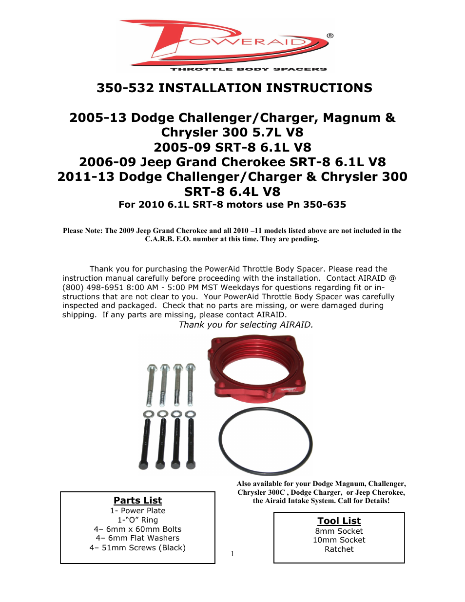 Airaid 350-532 User Manual | 2 pages