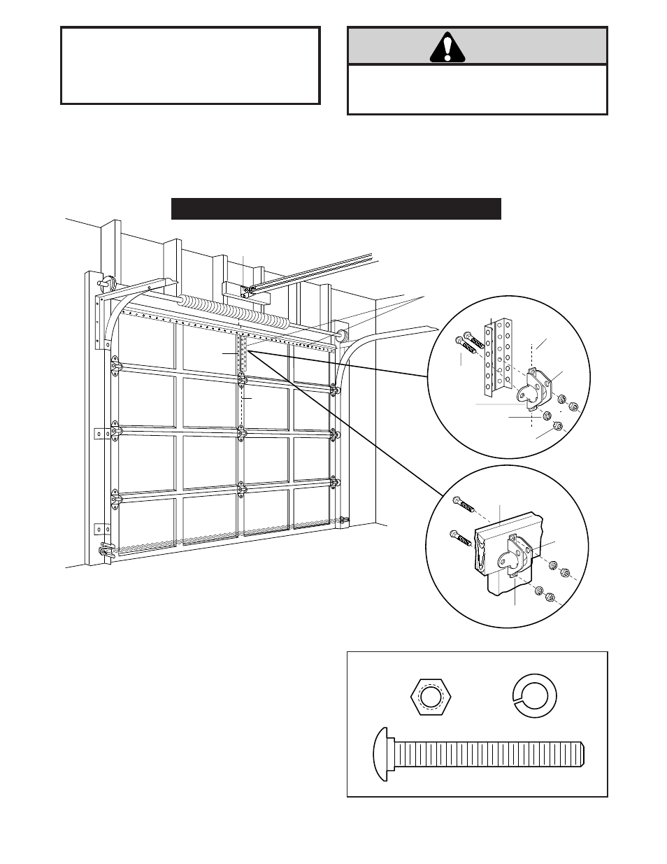 12) fasten door bracket, Sectional door installation procedure, Warning | Installation step 12, Fasten door bracket | Chamberlain 2000SDC-R User Manual | Page 20 / 36