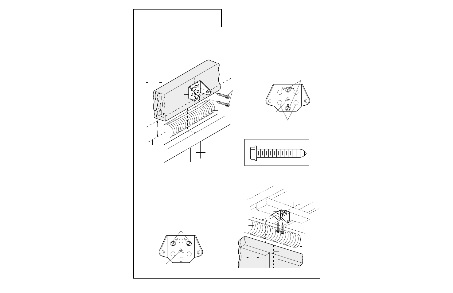 2) install the header bracket, Installation step 2, Fasten the header bracket to the wall | Fasten the header bracket to the ceiling, Install the header bracket, Hardware shown actual size | Chamberlain 1200 User Manual | Page 14 / 40