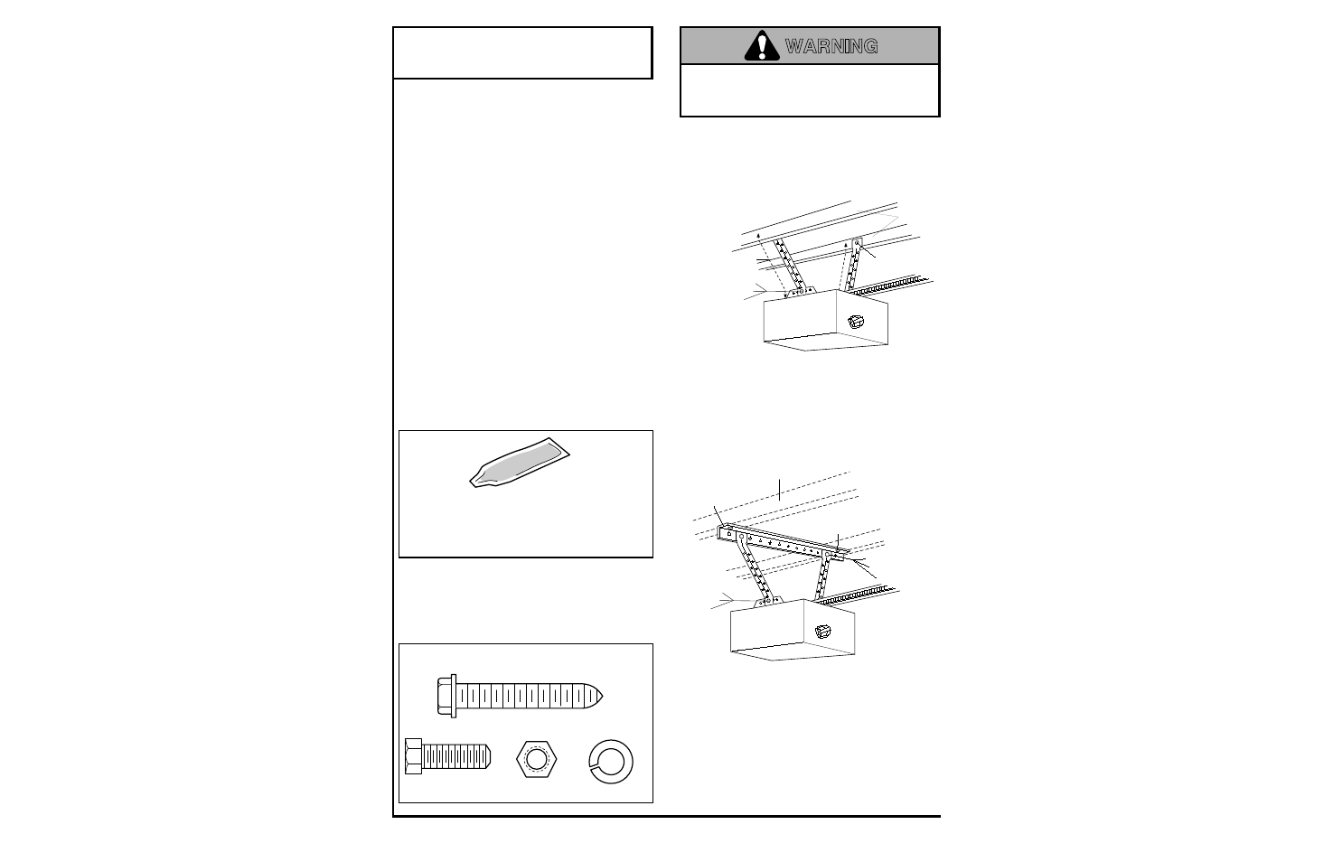 5) hang the opener, Warning, Installation step 5 | Hang the opener, Figure 1 figure 2 | Chamberlain 1200 User Manual | Page 17 / 40