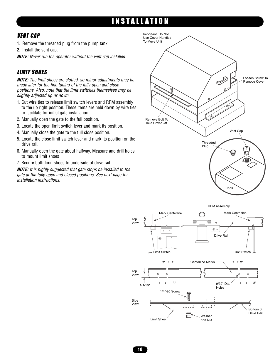 Vent cap, Limit shoes | Chamberlain HS670 User Manual | Page 10 / 36