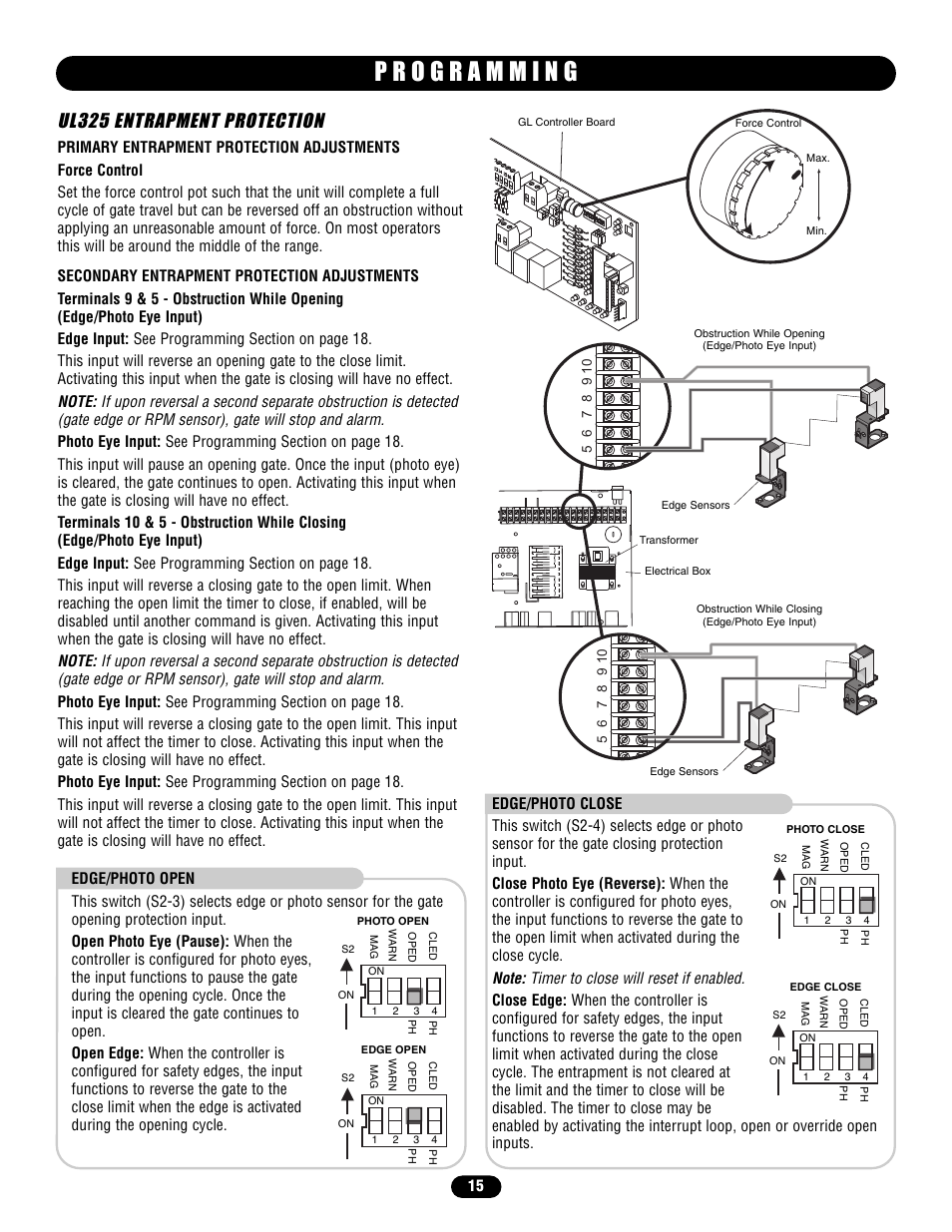 Programming, Ul325 entrapment protection | Chamberlain HS670 User Manual | Page 15 / 36