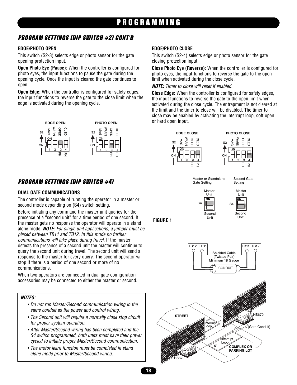 Program settings (dip switch #4), Program settings (dip switch #2) cont’d | Chamberlain HS670 User Manual | Page 18 / 36