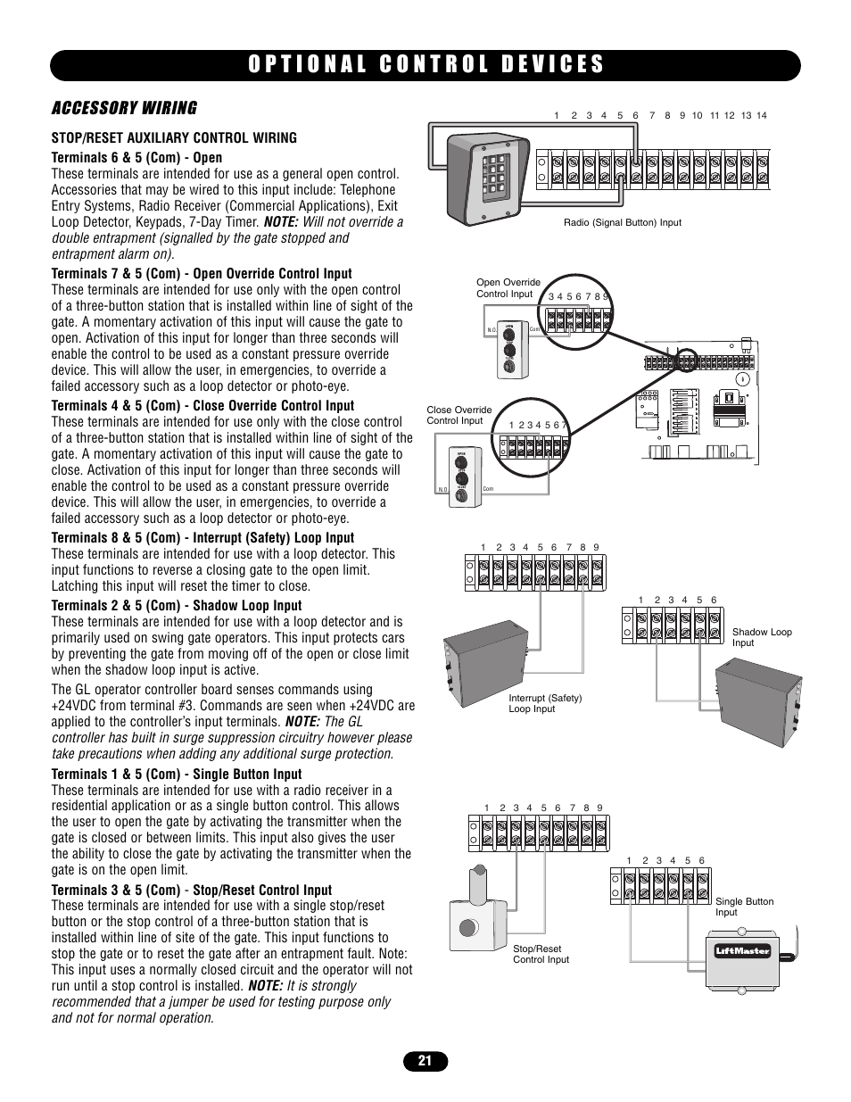 Accessory wiring | Chamberlain HS670 User Manual | Page 21 / 36