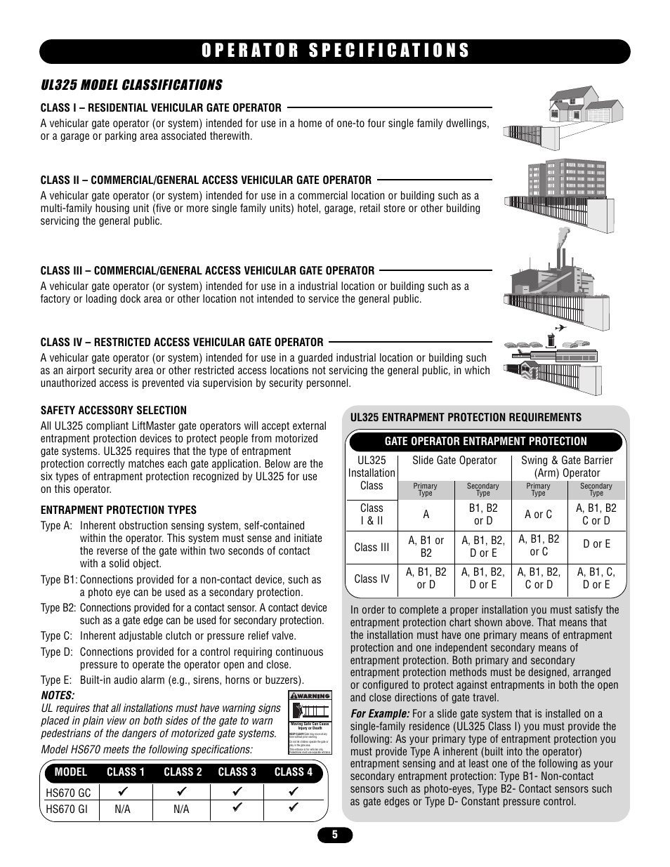 Ul325 model classifications | Chamberlain HS670 User Manual | Page 5 / 36