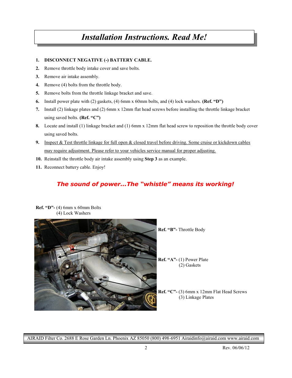 Installation instructions. read me | Airaid 400-596 User Manual | Page 2 / 2