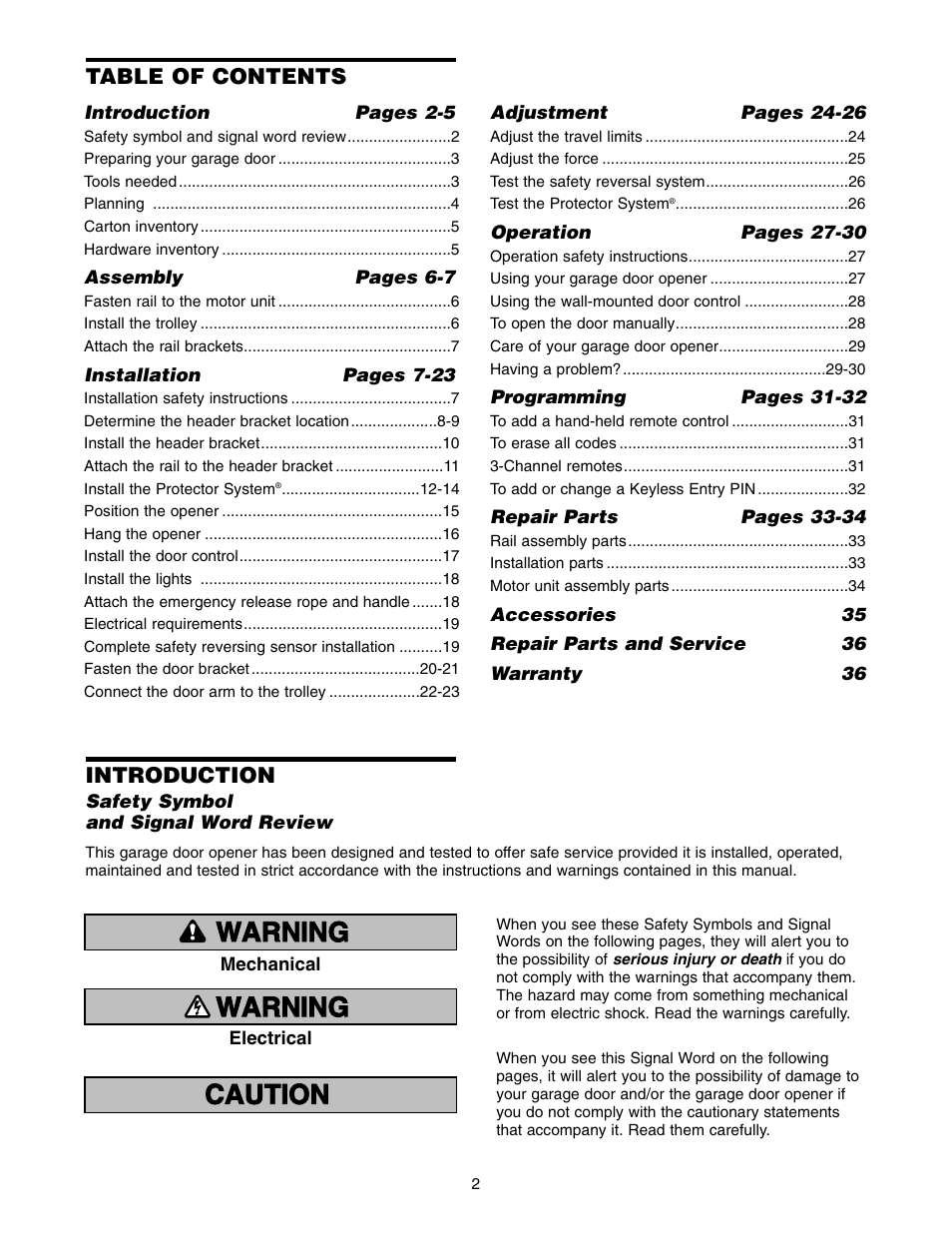Chamberlain 2110 1/3 HP User Manual | Page 2 / 36