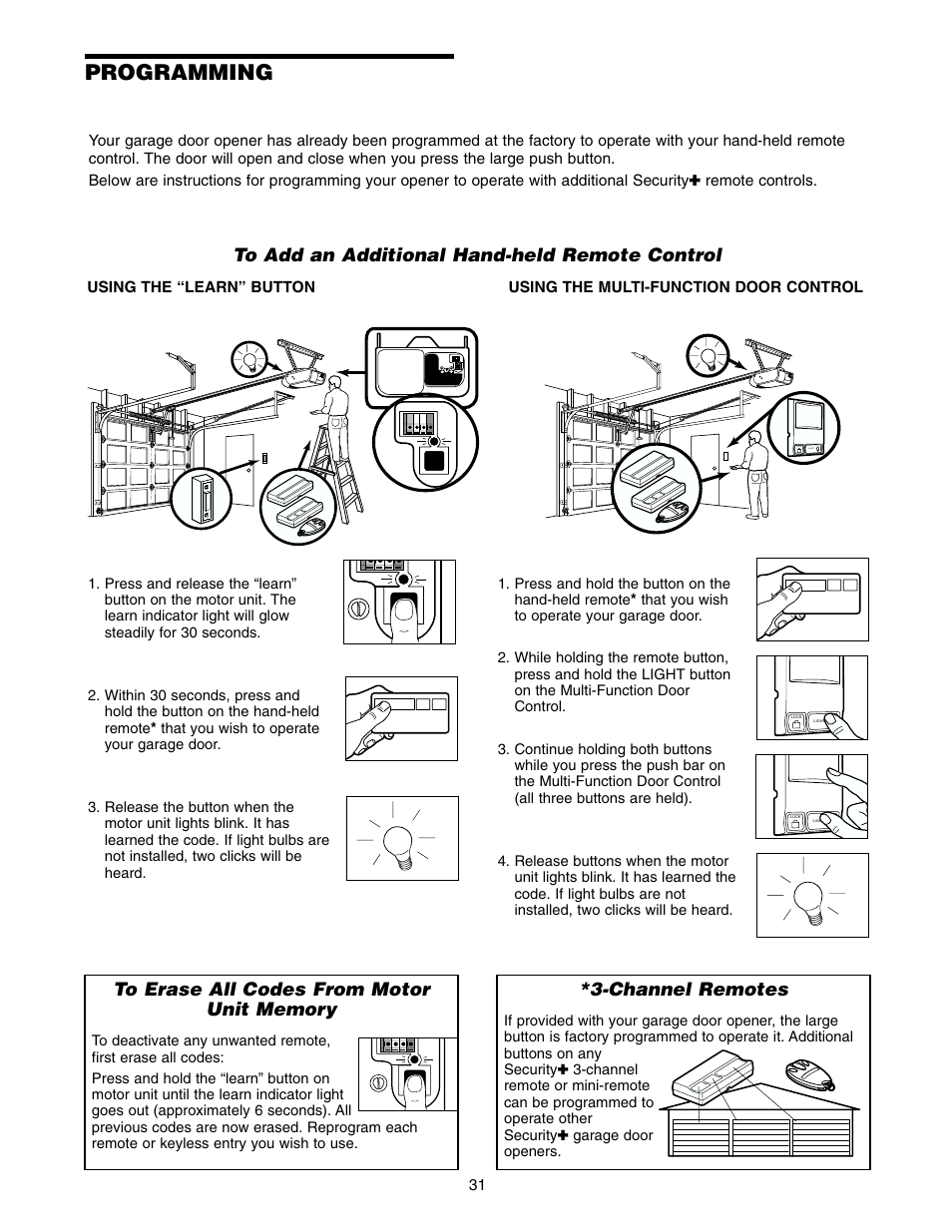 Programming, Channel remotes | Chamberlain 2110 1/3 HP User Manual | Page 31 / 36