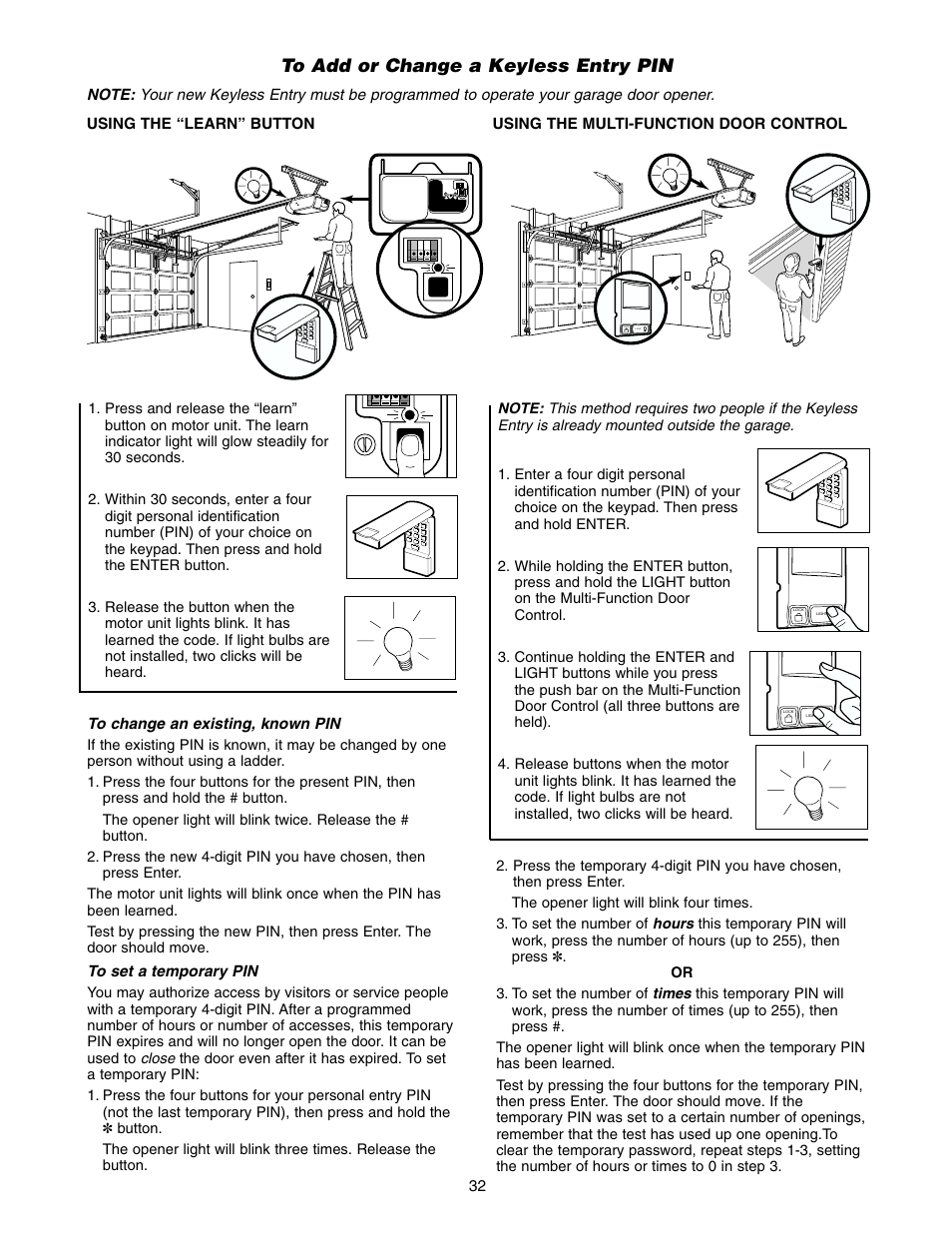 To add or change a keyless entry pin | Chamberlain 2110 1/3 HP User Manual | Page 32 / 36
