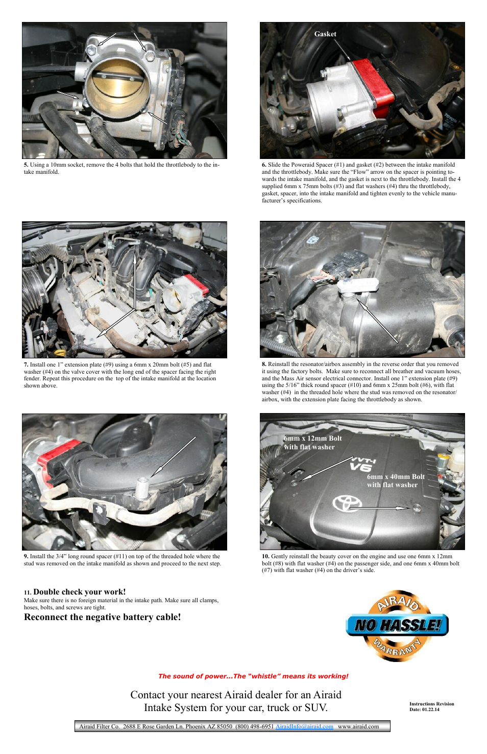 Reconnect the negative battery cable | Airaid 510-624 User Manual | Page 2 / 2