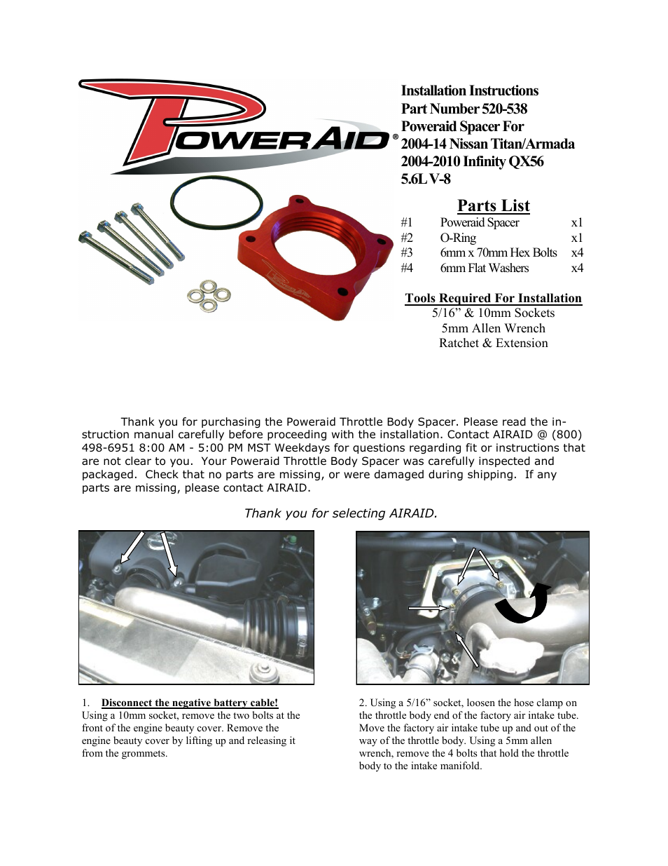 Airaid 520-538 User Manual | 2 pages