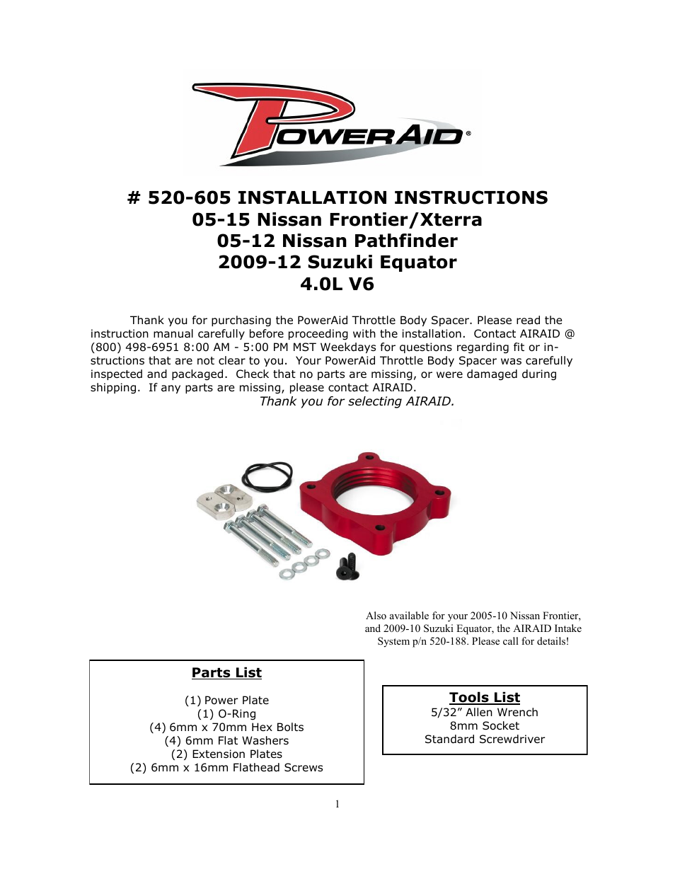 Airaid 520-605 User Manual | 2 pages