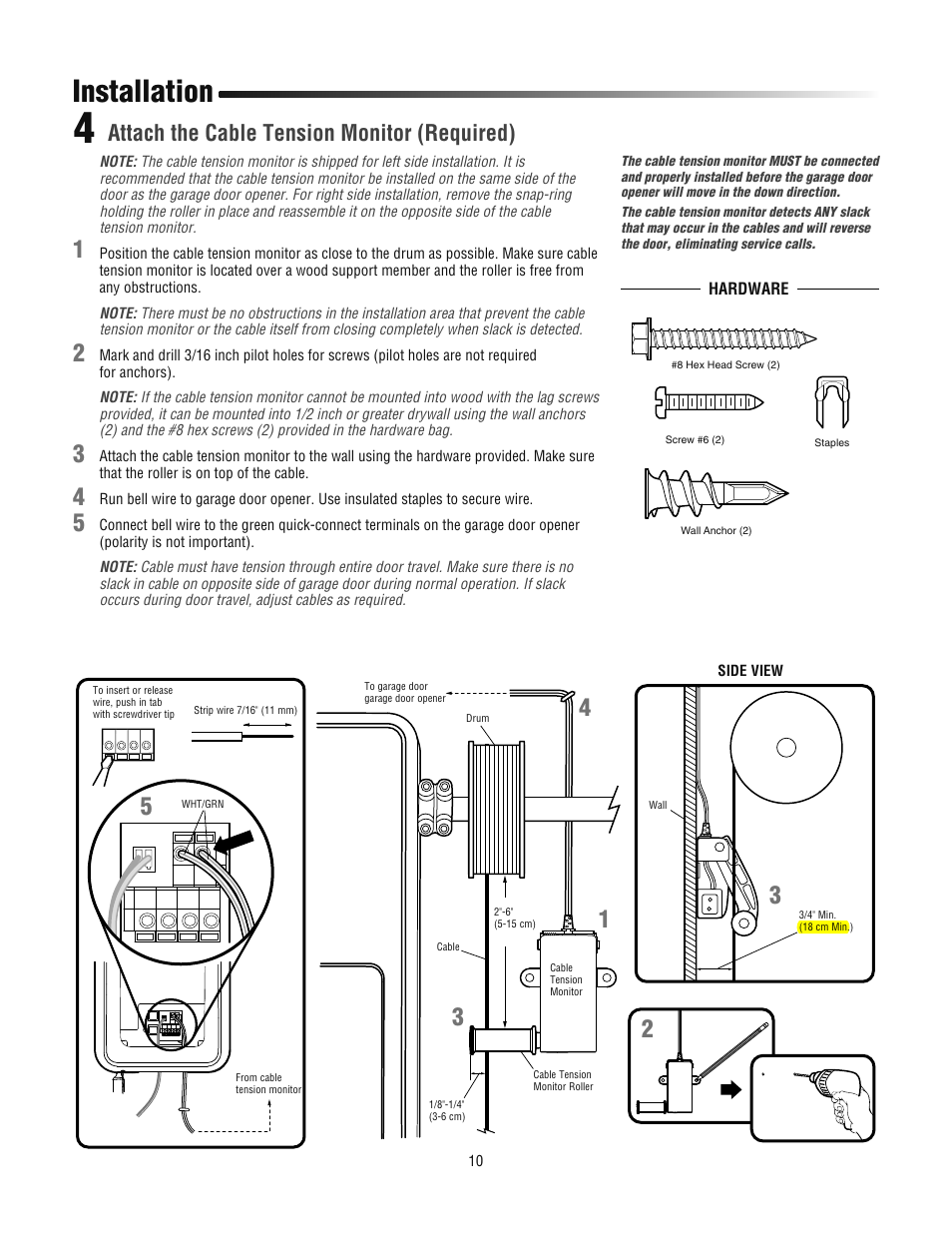 Attach the cable tension monitor (required), Installation | Chamberlain 3800PLD User Manual | Page 10 / 36