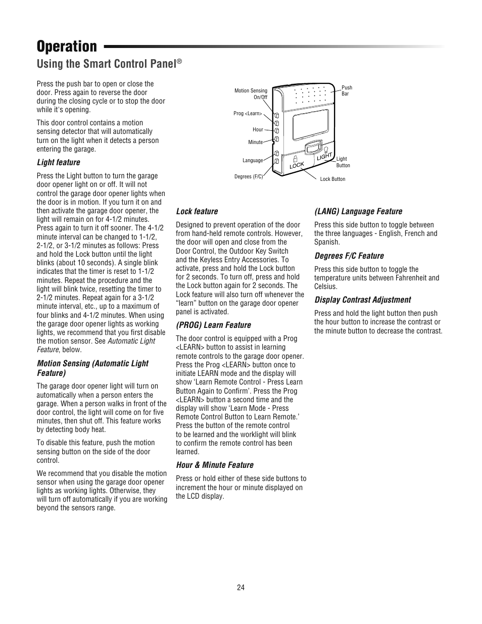 Using the smart control panel, Operation | Chamberlain 3800PLD User Manual | Page 24 / 36